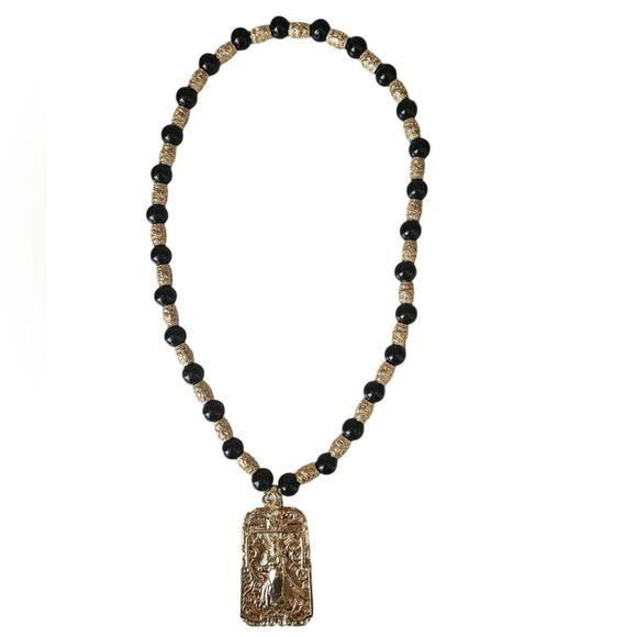 24kt GP Beaded Necklace with Gold Plated Pendant - Picture 5 of 7